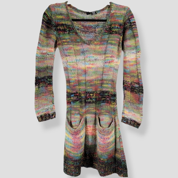 Ultra Flirt Dresses & Skirts - Y2K Vintage Open Knit Space-Dye Sweater Dress Rainbow, Black